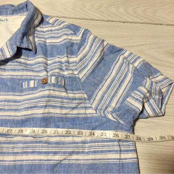 KS Island Linen Rayon Blend Button Up Mens 2XL Big Blue Striped Shirt - Picture 5 of 7
